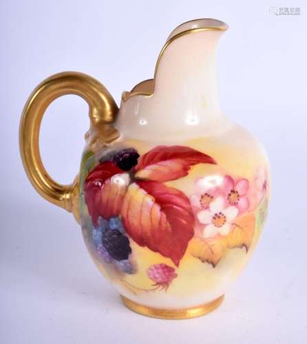 Royal Worcester jug painted with autumnal leaves and berries...