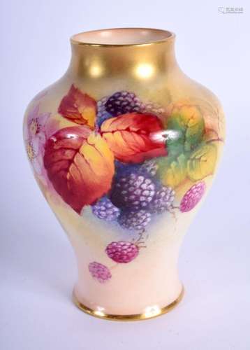 Royal Worcester vase painted with autumnal leaves and berrie...