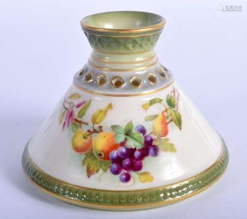 Royal Worcester rare shaped vase with pierced neck painted w...