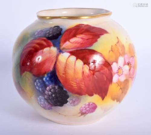 Royal Worcester vase painted with autumnal leaves and berrie...