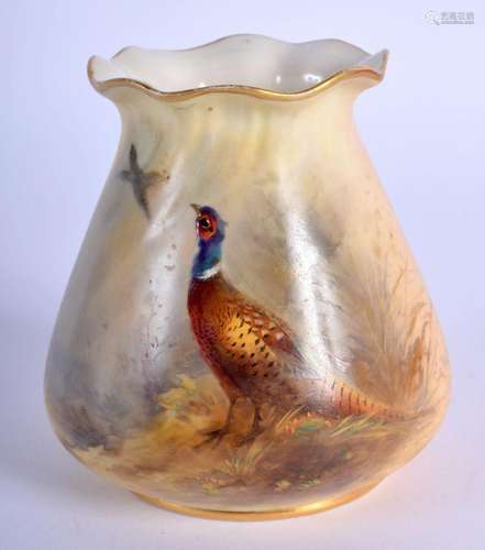 Royal Worcester pie crust rim sack shaped vase painted with ...