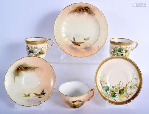 Royal Worcester two cups and saucer painted with flowers on ...