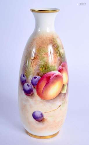 Royal Worcester vase painted with fruit by Roberts, signed, ...