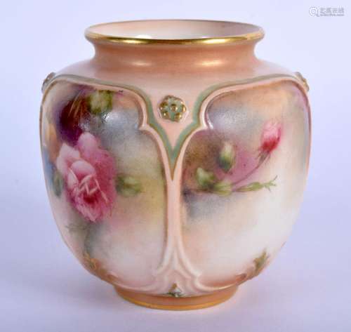 Hadley Worcester vase moulded with four panels painted with ...