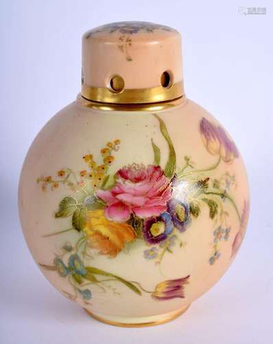 Royal Worcester globular pot pourri and cap cover painted wi...