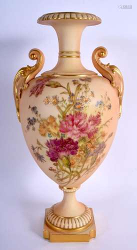 Royal Worcester large two handled vase painted and gilded wi...