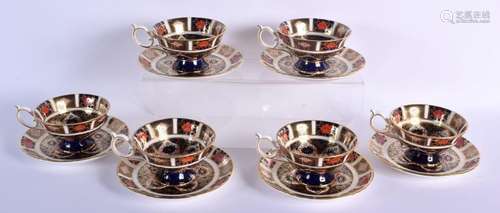 Royal Crown Derby set of six pedestal teacup and saucers dec...