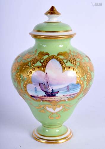 Royal Crown Derby vase and cover painted with a sailing scen...