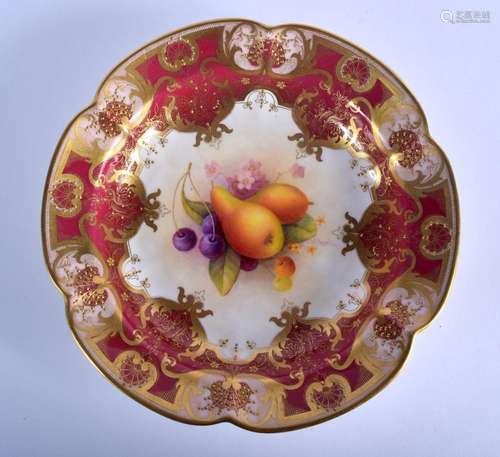 Royal Worcester DISH painted with fruit by A. Shuck, under a...