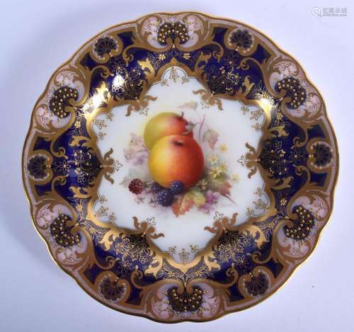 Royal Worcester plate finely painted with fruit under a blue...