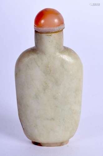 A 19TH CENTURY CHINESE POLISHED MATT JADEITE SNUFF BOTTLE AN...