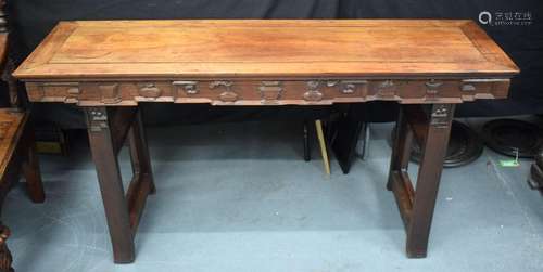 A LATE 19TH CENTURY CHINESE HARDWOOD CONSOLE TABLE DECORATED...