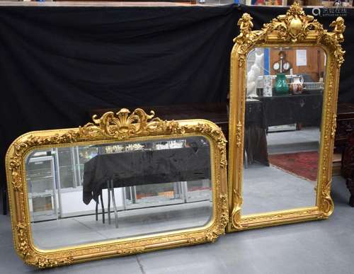 LARGE PAIR OF GILT MIRRORS. Width 86cm, Height 158cm