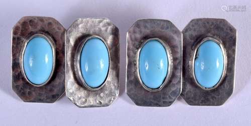 A PAIR OF ART DECO SILVER AND TURQUOISE CUFFLINKS. 8 grams. ...