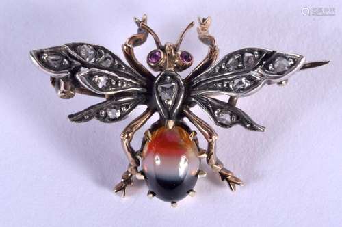 A CHARMING ANTIQUE RUBY AND ENAMEL BUG BROOCH. 4.2 grams. 2 ...