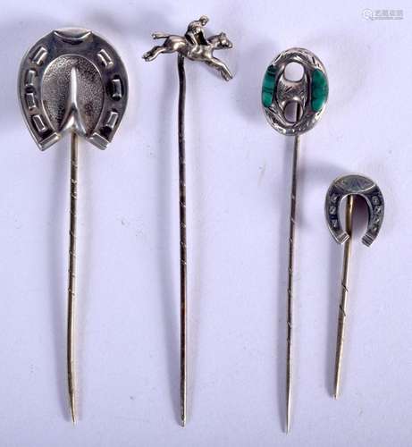 FOUR VINTAGE TIE PINS. 7 grams. 7 cm x 2 cm. (4)