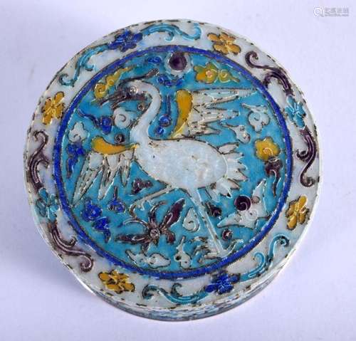 A VINTAGE CHINESE WHITE METAL AND ENAMEL BIRD BOX AND COVER....