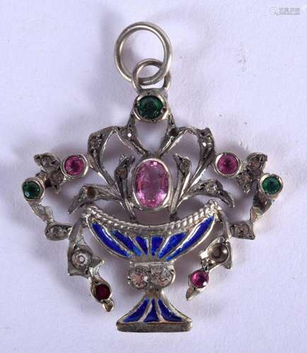 A VINTAGE ENAMEL GEM SET PENDANT. 3 grams. 3 cm x 3 cm.