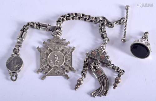 AN ANTIQUE SILVER CHARM CHAIN. Birmingham 1888. 41 grams. 18...