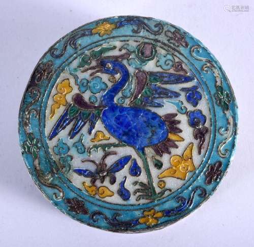 A VINTAGE CHINESE WHITE METAL AND ENAMEL BIRD BOX AND COVER....