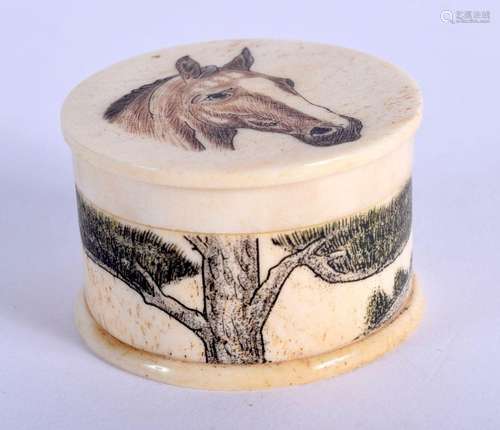 A CONTINENTAL BONE HORSE BOX. 30 grams. 4 cm diameter.