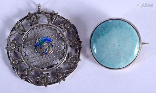 AN ARTS AND CRAFTS SILVER AND ENAMEL BROOCH and Ruskin brooc...