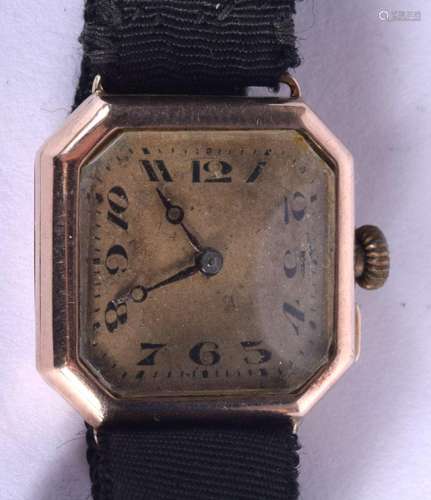 AN ART DECO 9CT GOLD WRISTWATCH. 13 grams. 2.5 cm wide inc c...