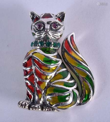 A SILVER PLIQUE A JOUR CAT BROOCH. 8 grams. 3.5 cm x 2.5 cm.