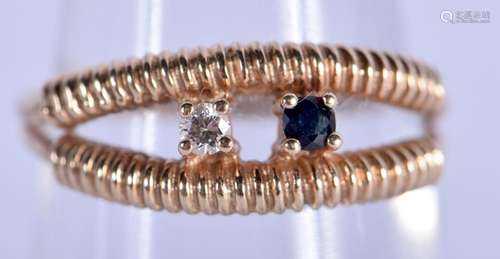 A 9CT GOLD DIAMOND AND SAPPHIRE RING. M/N. 2 grams.