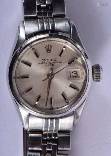 A LADIES STAINLESS STEEL ROLEX WRISTWATCH. 43 grams. 2.75 cm...