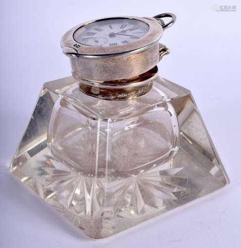 A RARE ANTIQUE SILVER POCKET WATCH GLASS INKWELL. Sheffield ...