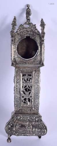 AN ANTIQUE CONTINENTAL SILVER LONGCASE CLOCK. 174 grams. 24 ...