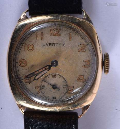 A 9CT GOLD VERTEX WRISTWATCH. 26 grams. 3 cm wide.