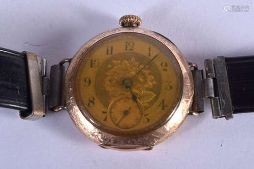 A 12CT GOLD WRIST WATCH. 26.5 grams. 3.25 cm wide inc crown.