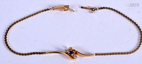 A 14CT GOLD DIAMOND AND SAPPHIRE BRACELET. 3 grams. 17 cm lo...