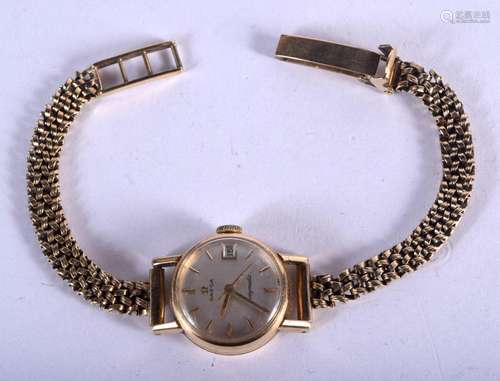 A 9CT GOLD LADIES OMEGA WATCH. 21 grams. 17 cm long, dial 2 ...