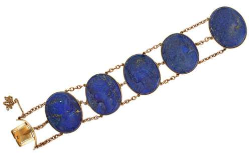 A lapis lazuli and gold bracelet, composed of a series of fi...