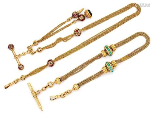 Two 19th century gold, Lady's watch chains, one of four...