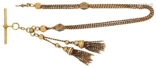 A 19th century lady's gold watch chain, of triple row r...