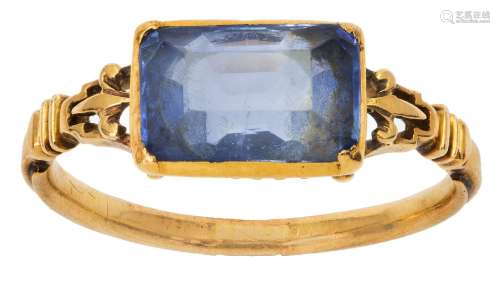An early 19th century gold and sapphire ring, centering on a...