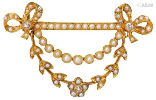 A late 19th / early 20th century gold, half-pearl and old br...