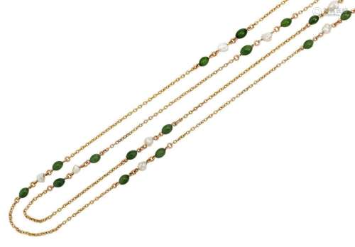 An Edwardian gold, nephrite jade and freshwater pearl guard ...