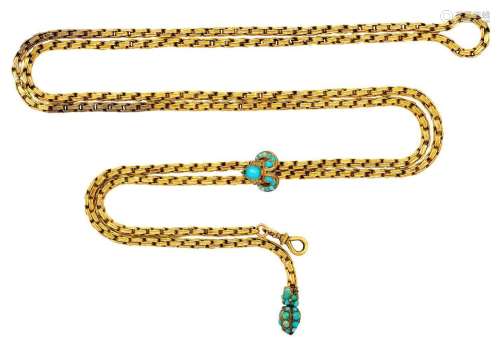 A gold belcher link turquoise necklace, with associated turq...
