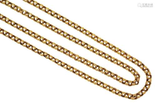 A two row reeded belcher link necklace, indistinct marks, le...