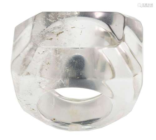 A carved rock crystal ring, ring size M Good condition, with...