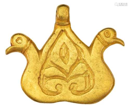 A pendant, modelled as stylized twin birds, with plain rever...