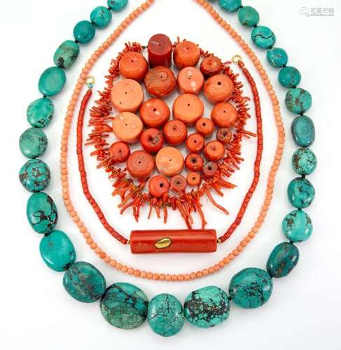 A quantity of coral, Corallium rubrum, beads and a group of ...