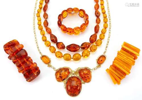 A group of miscellaneous amber and ambroid jewellery, includ...