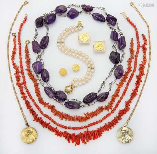 A quantity of costume jewellery and other items, including: ...