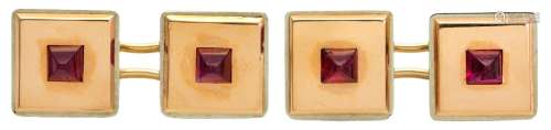 A pair of ruby cufflinks, by Cartier, each square link of tw...
